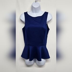 Pim + Larkin S Royal Blue V Back Sleeveless Fit & Flare Peplum Top Stretch Lined